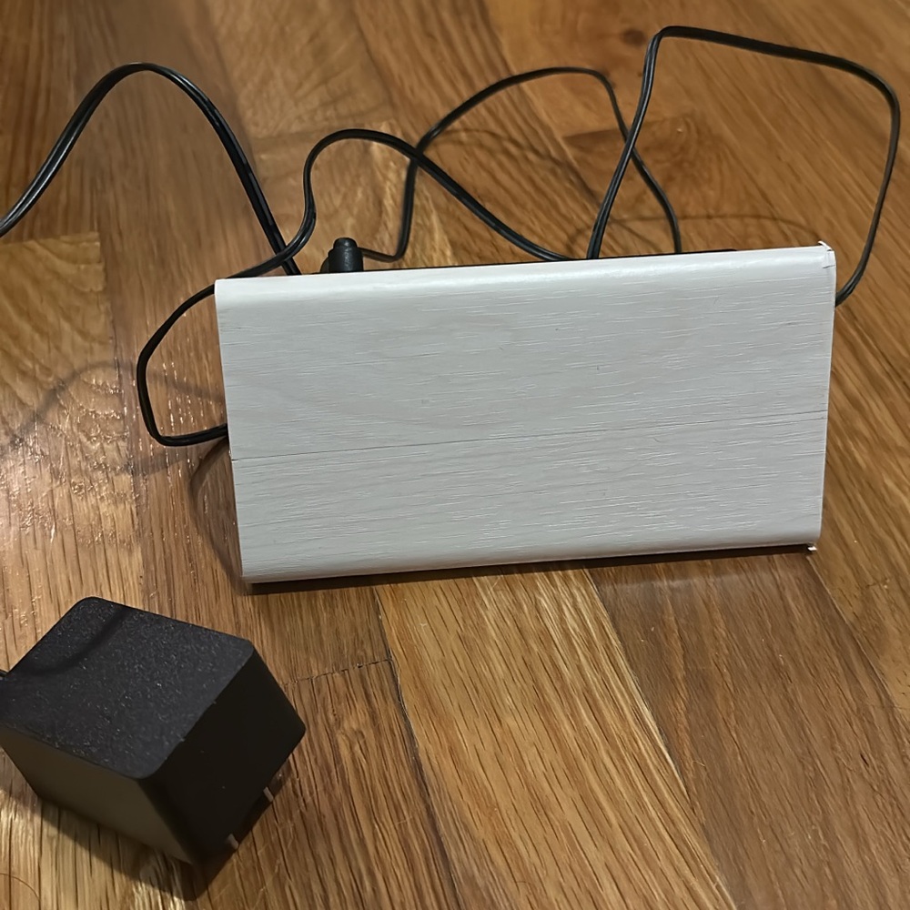 White Electronic Clock/Alarm with Black Adapter
